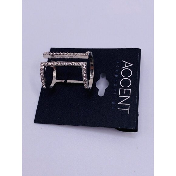 Accent Rhinestone Silvertone Wide Ring Size 7 New - Picture 2 of 3